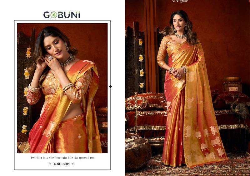 SUPRIYA BY GOBUNI 3601 To 3606 Series Indian Traditional Wear Collection Beautiful Stylish Fancy Colorful Occasional Wear Heavy Tissue Sarees At Wholesale Price